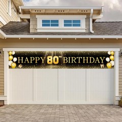 Black & Gold 80th Birthday Banner Decorations – Extra Large Reusable Yard Sig…