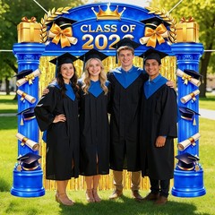 Class Of 2026 Graduation Decorations Blue Gold Arch Door Cover With 2 Gold Foil