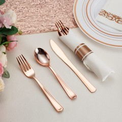 50 Pack Pre Rolled Rose Gold Plastic Silverware Set with Napkins,Disposable W…