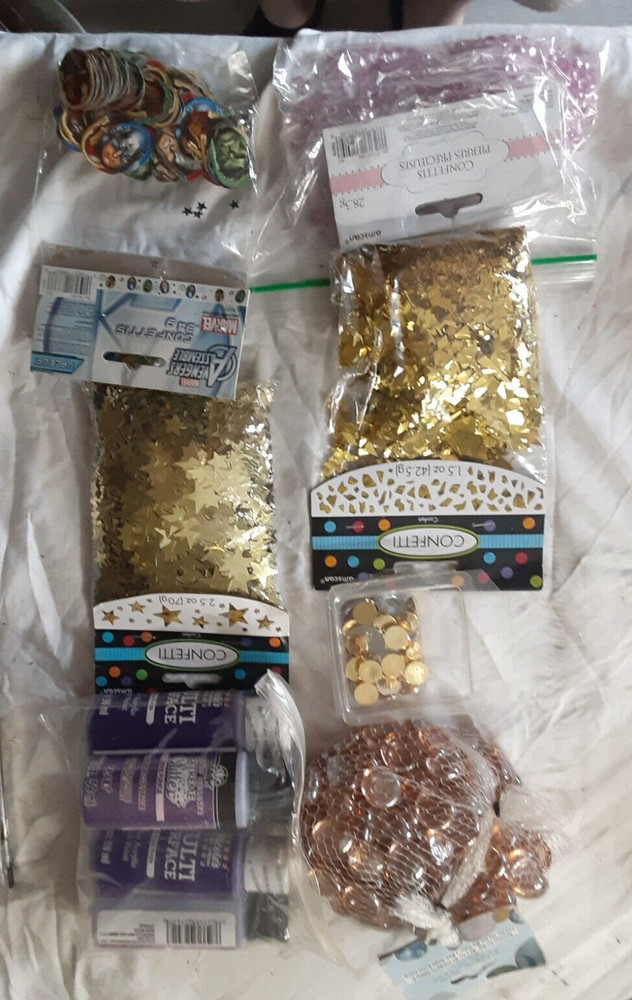 mixed lot of 7 packs confetti decor paint, mostly new some open
