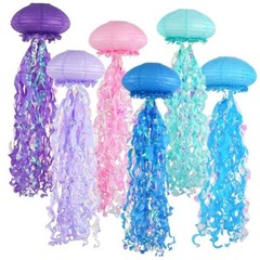 6-Pack Jellyfish Paper Lanterns, Blue Purple Pink Under The Sea Muti Color