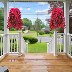 Sggvecsy Artificial Fake Hanging Flowers Plants for Outdoor 2Pcs, Rose Red