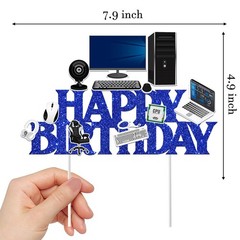 Blue Happy Birthday Computer Intelligence Theme Cake Topper Decoration