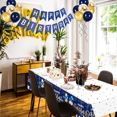 Happy Birthday Decorations, 1 Pcs Navy Blue and Gold Birthday Tablecloth for …