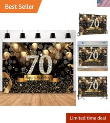 Stylish 7x5ft Black and Gold 70th Birthday Backdrop for Stunning Celebrations
