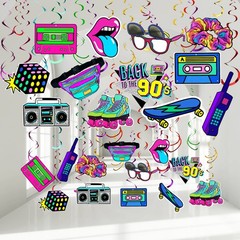 Chinco 48 Pcs 90s Theme Party Decorations Swirls Hanging Birthday Hip Hop