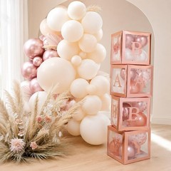 82PCS Rose Gold Baby Boxes with Letters for Baby Shower Decorations, Jumbo Cl…