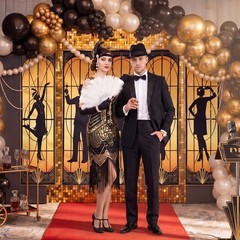 5 Pcs Roaring 20s Party Decorations Black Gold 1920s Hanging Banner for 20s J…