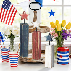 4Th of July Table Decorations, 3Pcs Red White and Blue Decorations, Retro Patrio