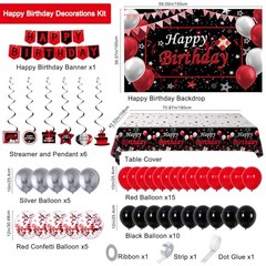 Black and Red Birthday Decorations for Men Women Boys Girls, Black and Red