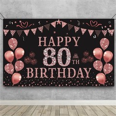 80th Birthday Decorations for Women Rose Gold Birthday Backdrop Banner 5.9 X …