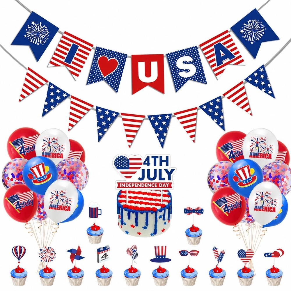 4th of July Banner Decorations Set – Patriotic Party Supplies with I Love…