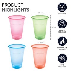 Party Essentials Soft Plastic 12-Ounce Party Cups/ Tumblers, Assorted Neon, 8…