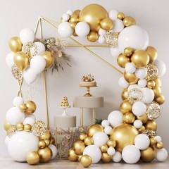 White and Gold Balloons Garland Kit, 124pcs White Metallic Gold Confetti Ball…
