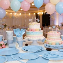 Party Supplies 200Pcs Light Blue Plates Napkins Cups Forks Set for Birthday W…