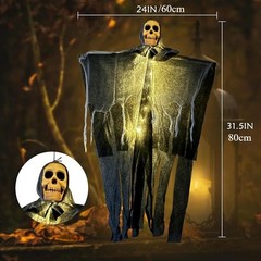 Halloween Hanging Glowing Skull Ghost Skeleton Gauze Scary Haunted House Decor