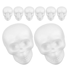 8Pcs Lightweight White Polystyrene Foam Skulls for Desktop and Party Decorations