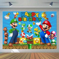 Super Mario Party Banner Photography Background Backdrop Happy Birthday Props