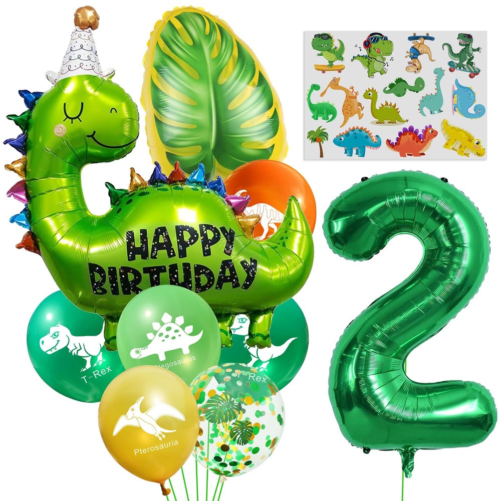 Green Dinosaur 2nd Birthday Decorations include Number 2 Balloon Large Happy …