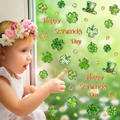 2 Sheet St. Patrick’ s Day Thick Gel Clings Green Lucky Clover Shamrock Reusable