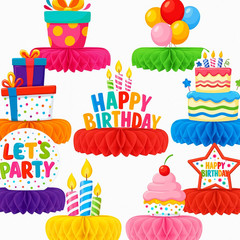 Birthday Party 9 Piece Decorations Set with Honeycomb Centerpiece, Colorful Tabl