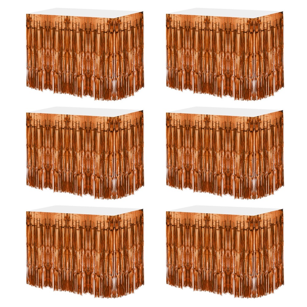 6 Pcs 29×108 Inch Bronze Metallic Foil Fringe Tinsel Table Skirts