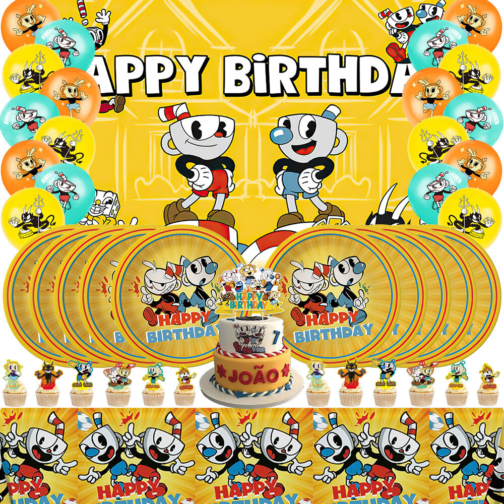 Cuphead Party Decorations Birthday Decor Set Plates Balloons Banner Cake toppers