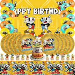 Cuphead Party Decorations Birthday Decor Set Plates Balloons Banner Cake toppers