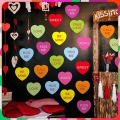 120 PCS Bright Colors Valentine Heart Cutouts Paper Conversation Candy Decor