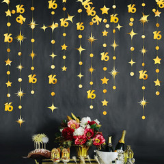 Gold 16Th Birthday Decorations Number 16 Circle Dot Twinkle Star Garland Metalli