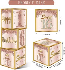 3Pcs Sweet 16 Party Decorations Boxes for Girls Women, Pink Rose Gold 16th Bi…