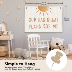 Christian Bible Verse Boho Sunshine Nursery Room Decor – Linen Banner Wall Ha…