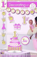 Pink 1st Birthday Room Decorating Kit 10 Pieces – Banner, Decorations, Centerpcs