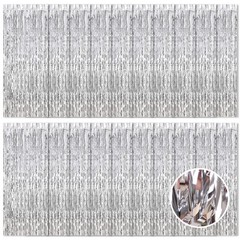 Best 20 Pack Silver Foil Curtain Backdrop 3.2ft x 8.2ft Fringe Metallic Tinsel
