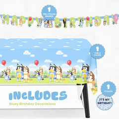 Bluey Birthday Banner and Bluey Tablecloth – Birthday Decorations and Party Supp