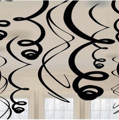 Stunning Jet Black Swirl Party Decorations – 22″ Pack of 12