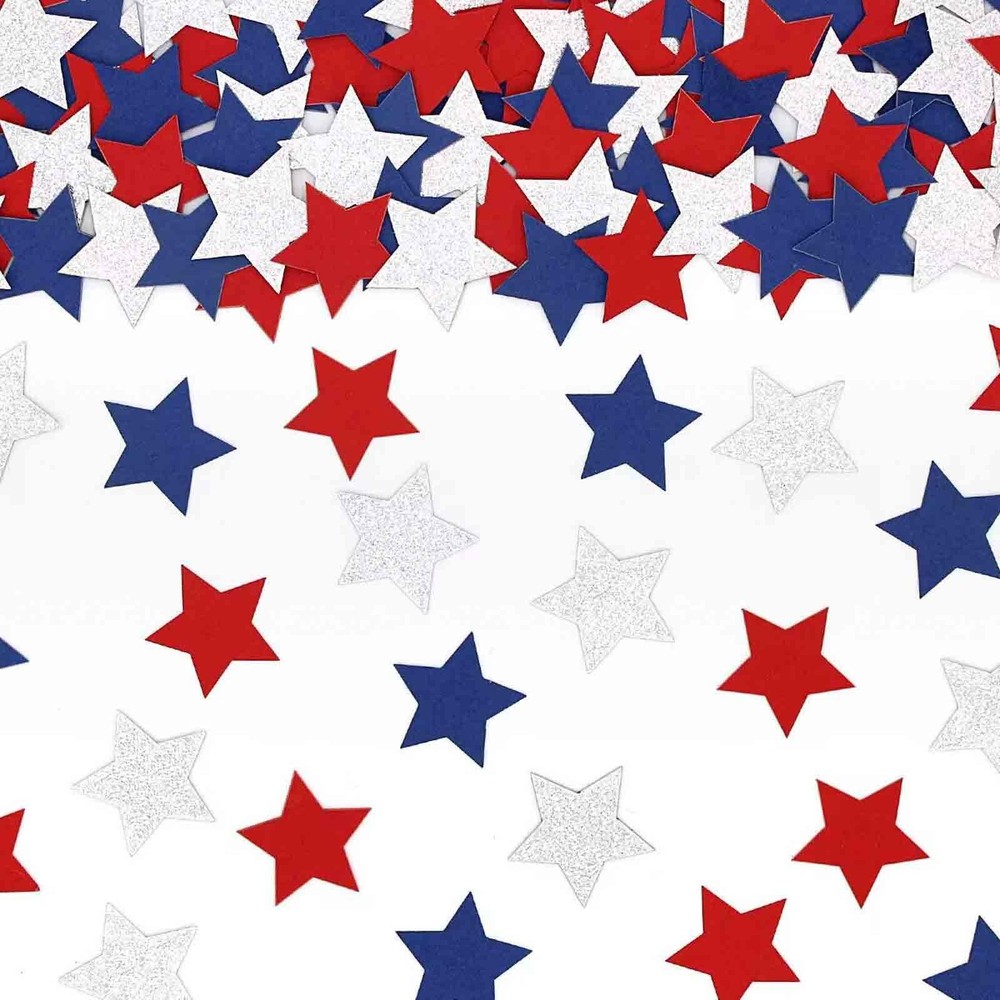 200 PCS 1.2 Inch Blue Red Silver Star Confetti Patriotic Party Decoration