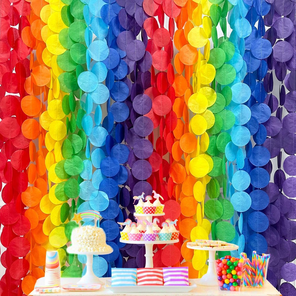 205Ft Rainbow Party Decorations Big Polka Dots Tissue Paper Backdrop Streamer…