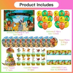 Simba The King Lion Party Supplies Set Plates Balloons Cake Topper Banner
