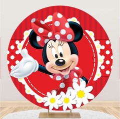 Round Minnie Mouse Backdrop Cover Baby Girl Birthday Party Background Decoration