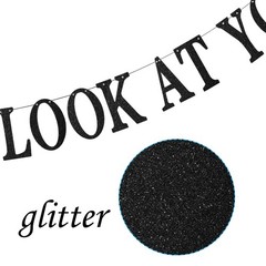 17th Birthday Banner, Decorations, Happy Black Glitter