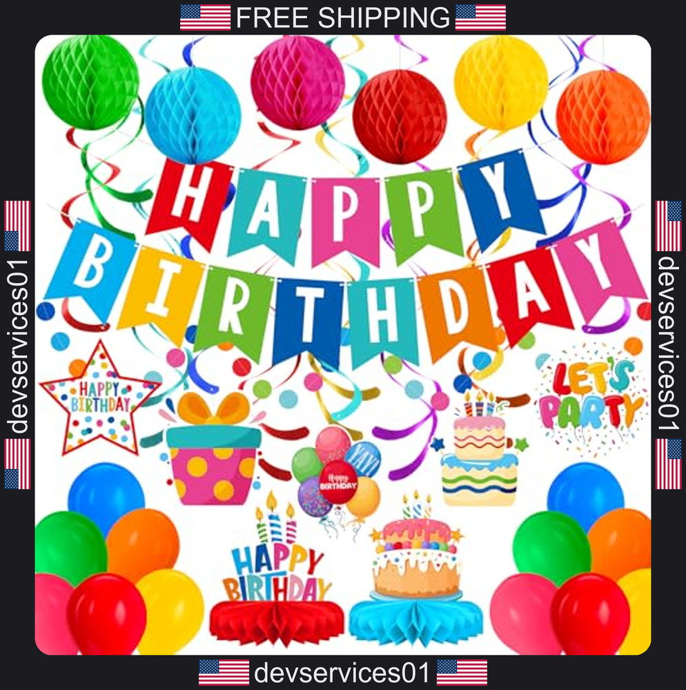 Birthday Party Decorations Kit with Banner Balloons and Confetti