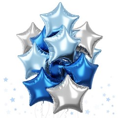 Blue Star Foil Balloons, 18 Inch Royal Blue Silver Stars Shape Foil Helium Ba…
