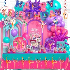 Gymnastics Party Decorations Sport Birthday Supplies Balloons Plates Tablecloth