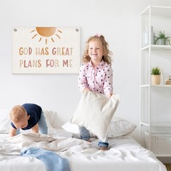 Christian Bible Verse Boho Sunshine Nursery Room Decor – Linen Banner Wall Ha…