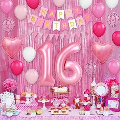 16th Birthday Decorations for Girls,Hot Pink 16th Birthday Balloons with Happ…