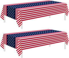 2 Pack American Flag Tablecloths, 54″ x 108″ Disposable for Parties & Events
