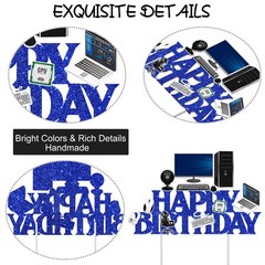 Blue Happy Birthday Computer Intelligence Theme Cake Topper Decoration