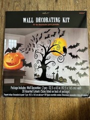 Amscan Halloween Scene Wall Decorating Kit Tree Bats Moon Cemetery NEW (71)