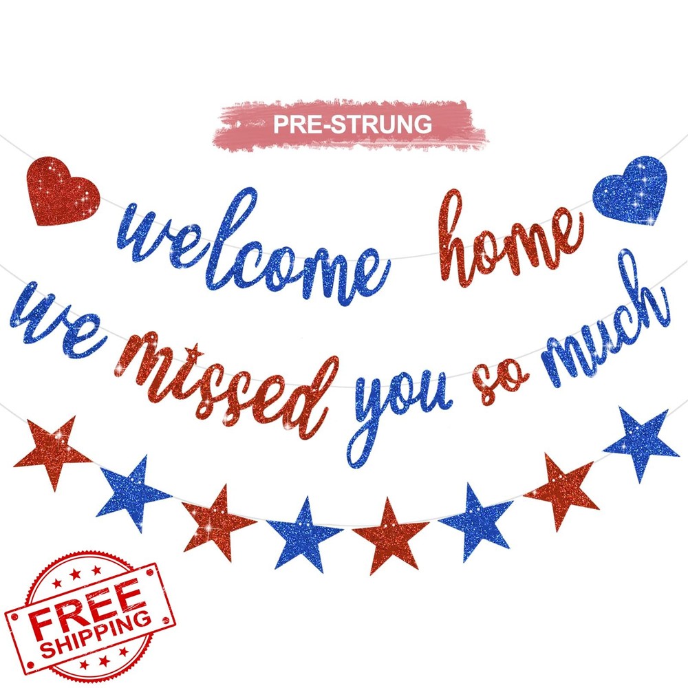 RICHHHA Glitter Welcome Home Banner Red Blue Homecoming Decorations